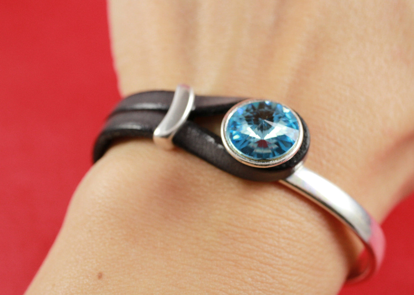 B0056>>MADE in EUROPE zamak half bracelet with Swarovski crystal, flat cord half bracelet with slider, qty1set