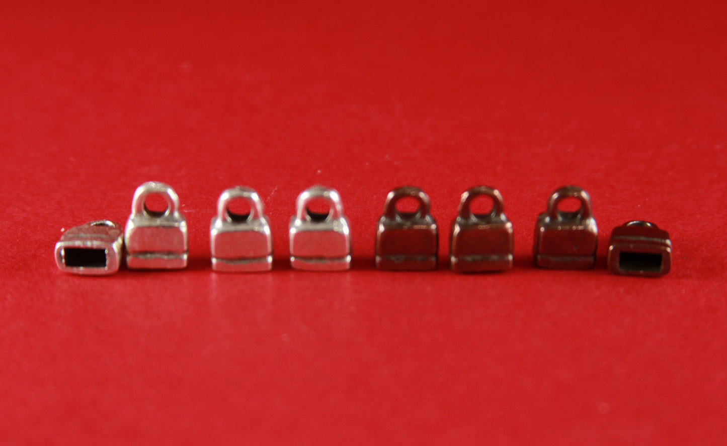 6/3 MADE IN EUROPE 4 cord ends, leather cord ends, leather cord end caps, flat leather cord clasp, 5mm flat cord ends, (X21)Qty4