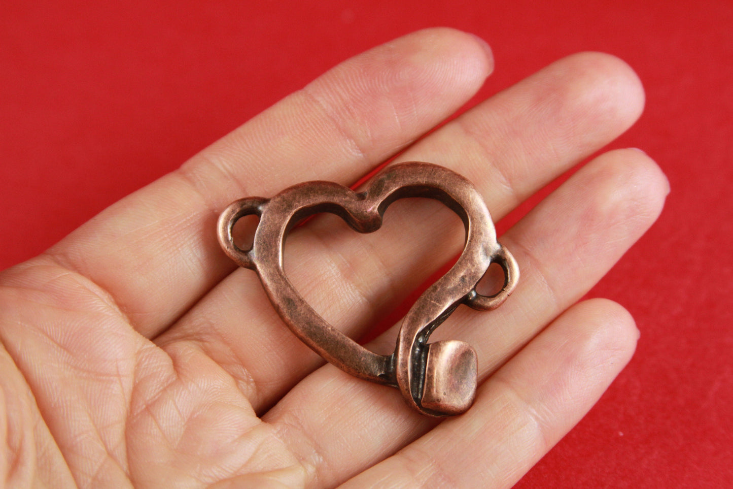 C0083>>MADE in EUROPE zamak heart connector, copper heart connector, bracelet zamak connector, large heart connector Qty1