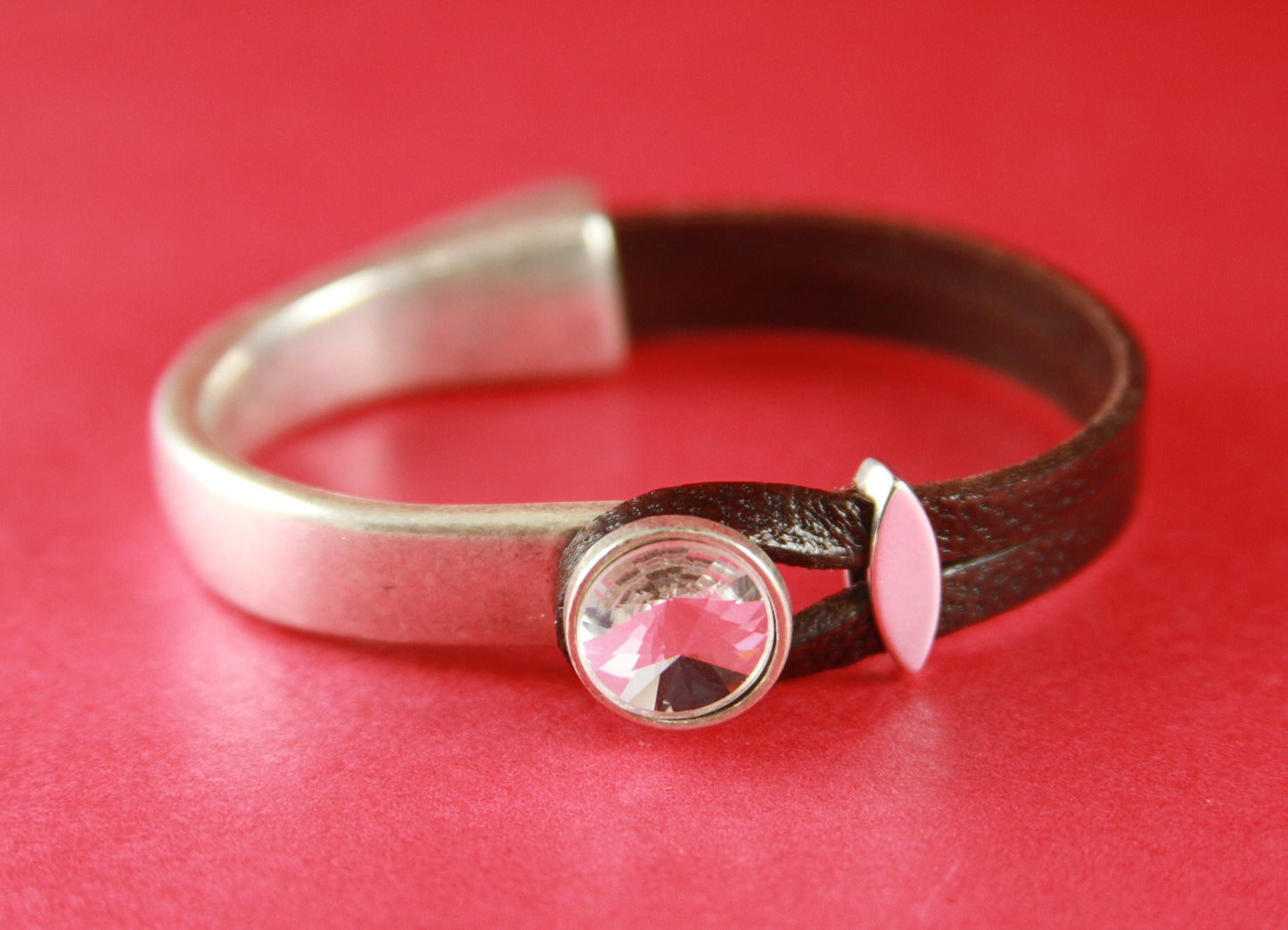 B0003>>MADE in EUROPE zamak half bracelet with Swarovski clear crystal, flat cord half bracelet with slider qty1set