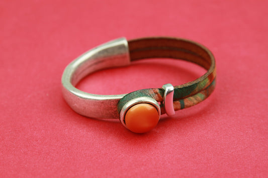 B0034>>MADE in EUROPE zamak orange button half bracelet + slider, zamak half bracelet with orange cabochon(77831/02nar) Qty1