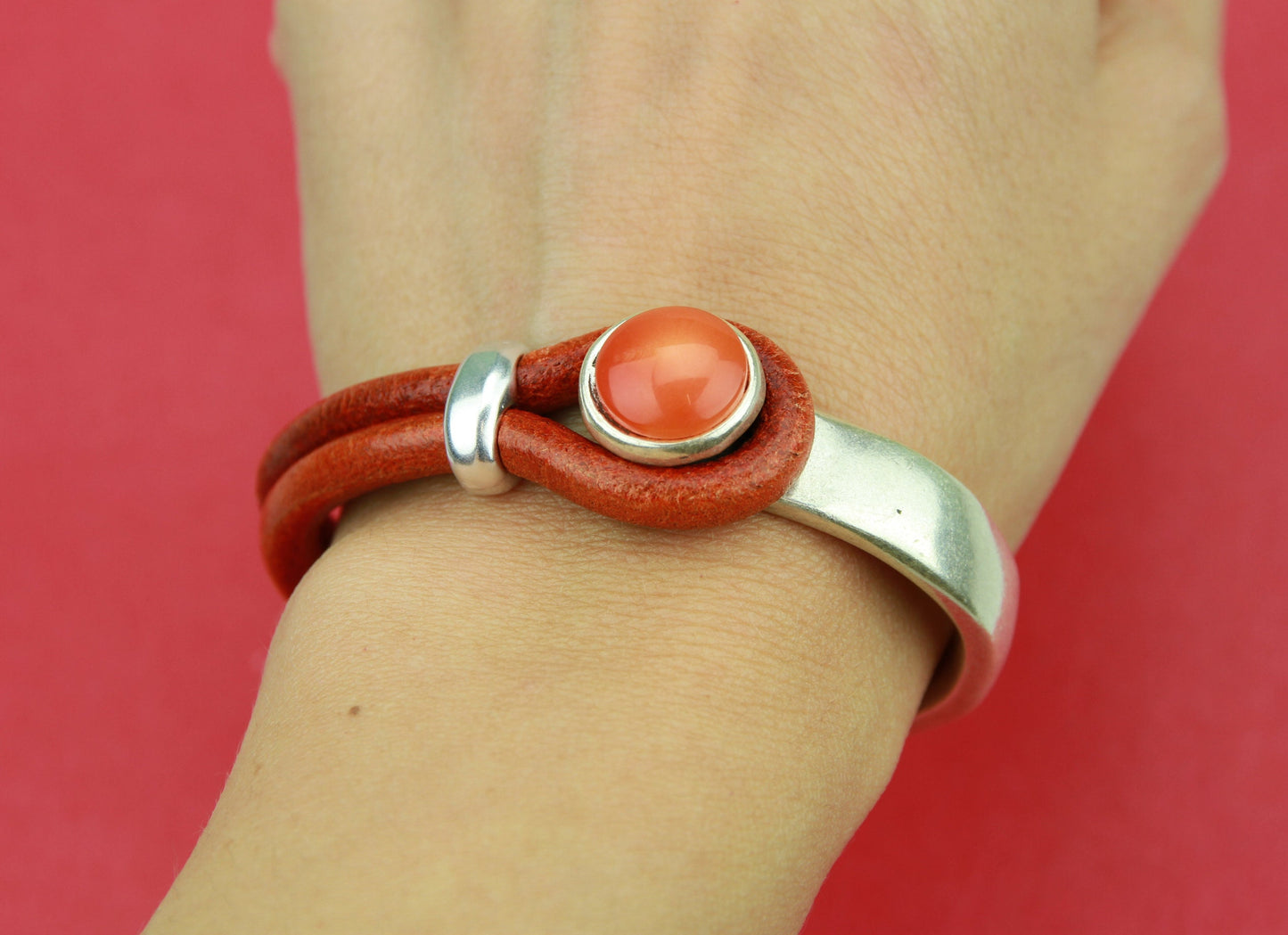 B0001>>MADE in EUROPE zamak orange button half bracelet +loop maker slider, zamak half bracelet  Qty1