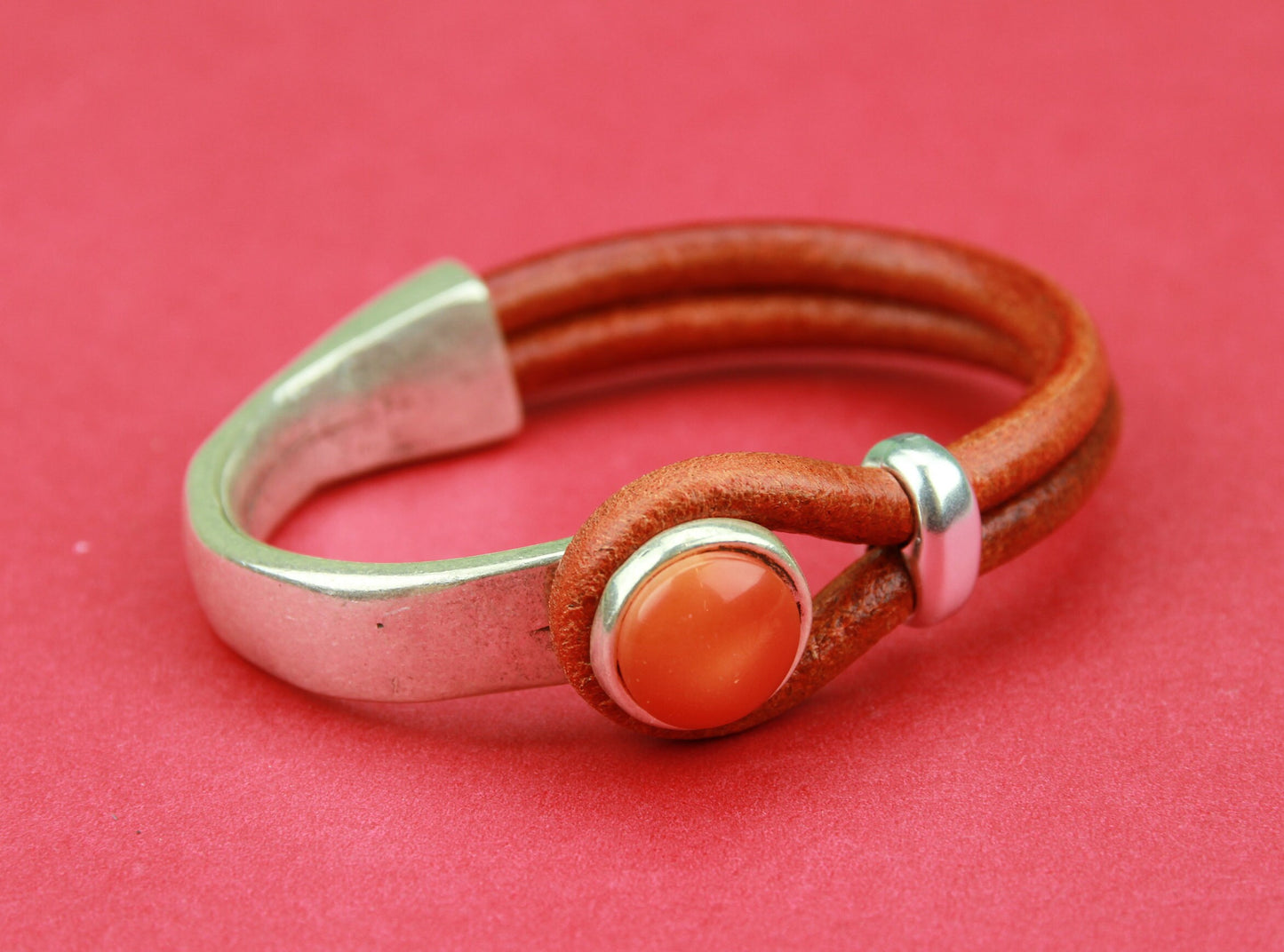 B0001>>MADE in EUROPE zamak orange button half bracelet +loop maker slider, zamak half bracelet  Qty1