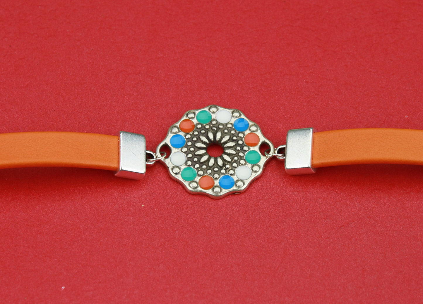 C0071>>MADE in EUROPE zamak colorful  connector , bracelet zamak connector, silver connector with enamel Qty1