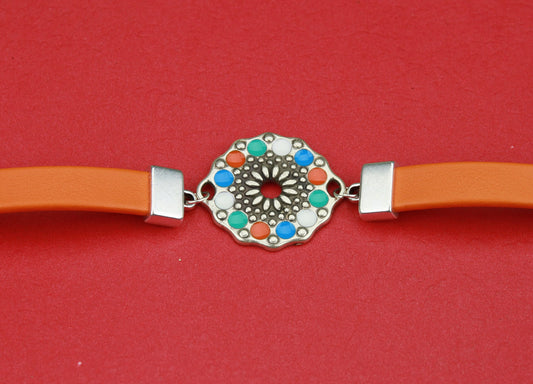 C0071>>MADE in EUROPE zamak colorful  connector , bracelet zamak connector, silver connector with enamel Qty1