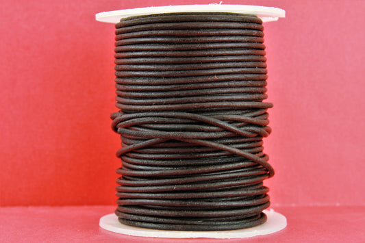 MADE IN EUROPE 6 feet 2mm leather cord, 2mm dark brown leather cord, 2mm round distressed brown leather cord, (SER2VBR)