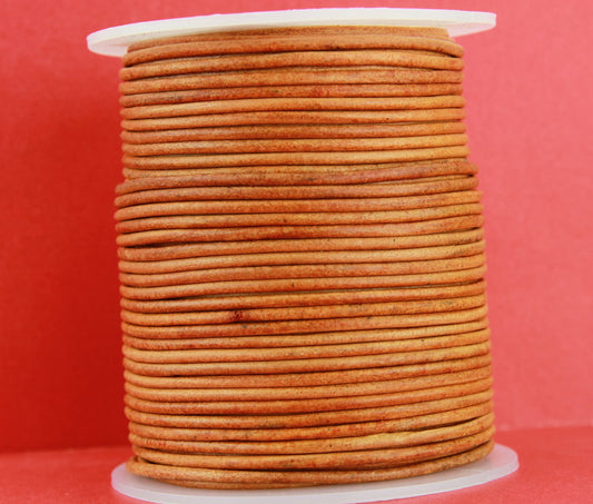 MADE IN EUROPE 6 feet 2mm leather cord, 2mm distressed orange-whiskey leather cord, 2mm round vintage orange-whiskey leather cord, (SER2VOR)