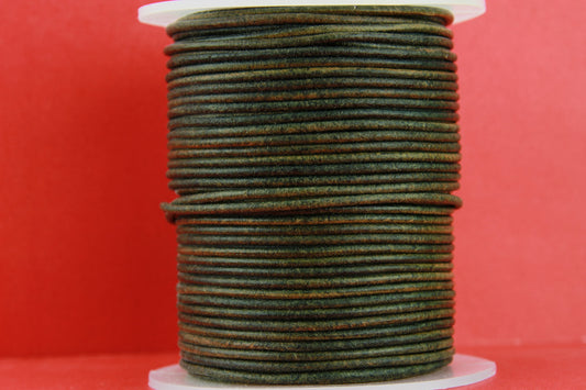 MADE IN EUROPE 6 feet 2mm leather cord, 2mm vintage tourmaline leather cord, 2mm round distressed tourmaline leather cord, (SER2VTRM)