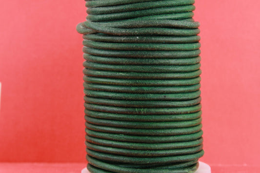 MADE IN EUROPE 1 yard round distressed dark green leather cord,  vintage dark green 3.5mm leather cord (SER4VFG)