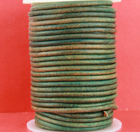MADE IN EUROPE 1 yard round distressed light blue leather cord, vintage light blue 3.5mm leather cord (SER4VLBL)