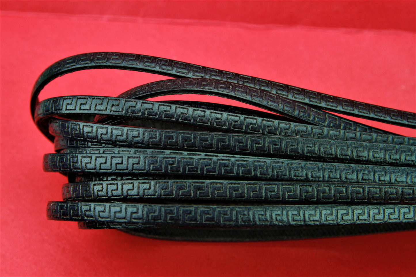 MADE in EUROPE 24'' flat 5mm engraved leather cord, 5mm flat greek key engraved leather cord, 5mm embossed leather cord (SEF5GEMB)