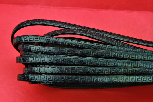 MADE in EUROPE 24'' flat 5mm engraved leather cord, 5mm flat greek key engraved leather cord, 5mm embossed leather cord (SEF5GEMB)