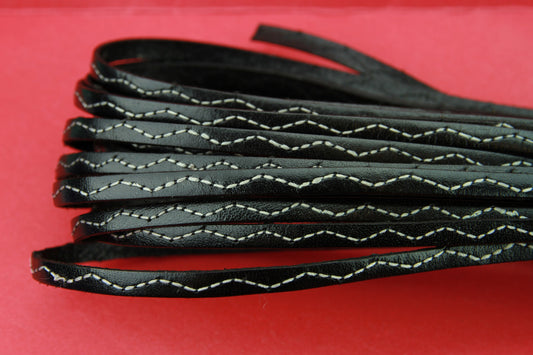 MADE in EUROPE 24'' Black  leather cord with wavy stitch, 5mm flat black stitched leather cord, 5mm flat leather cord (SEF5STITCH)