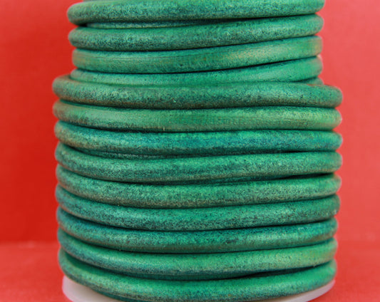 MADE in EUROPE 24" round leather cord, 5mm distressed tealround leather cord, 5mm vintage teal round leather cord (SER5VTUR)