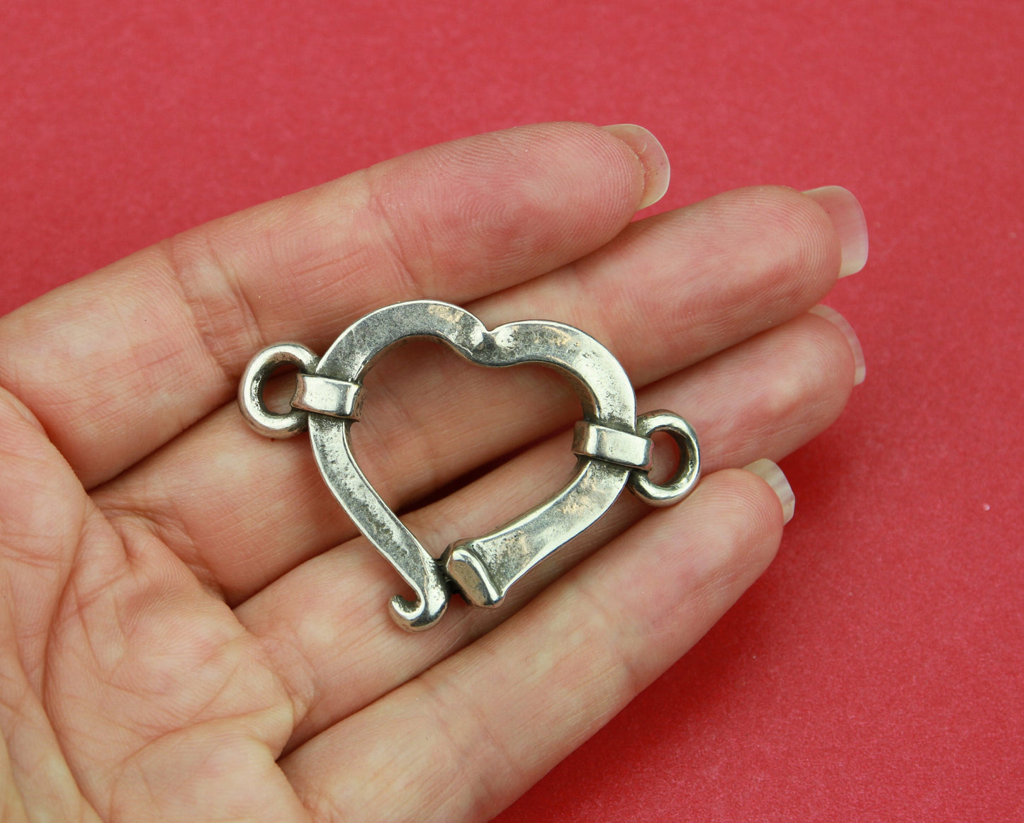 C0117>>MADE in EUROPE zamak heart connector, silver heart connector, bracelet zamak connector, large heart connector Qty1
