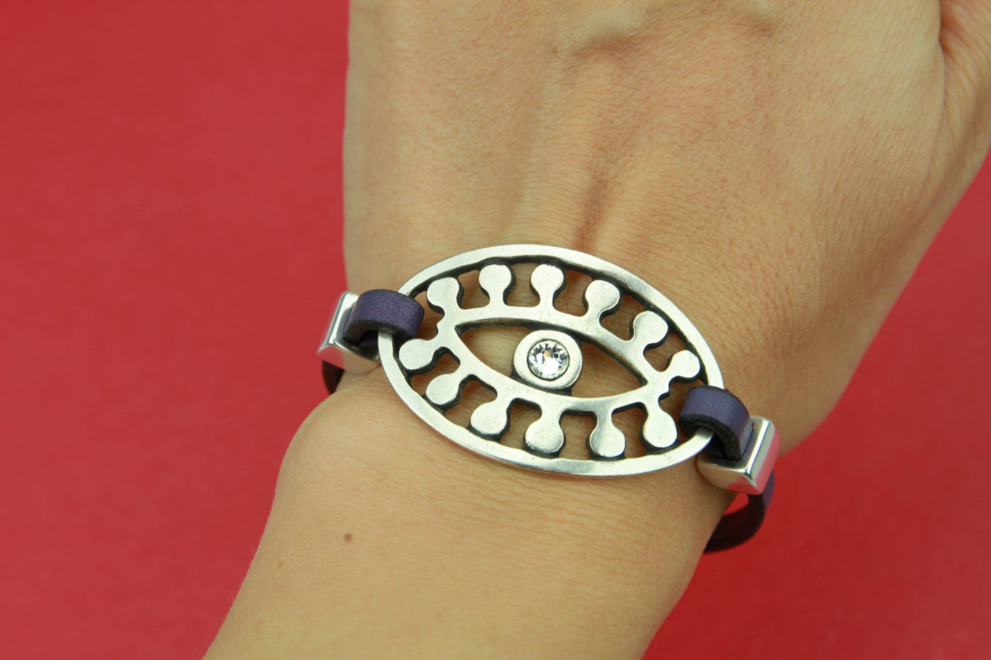 C0169>>MADE in EUROPE zamak Evil eye connector with Swarovski crystal, bracelet zamak connector, bracelet Evil eye connector qty1
