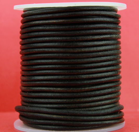 MADE in EUROPE 6 feet distressed black 3mm leather cord, 3mm vintage black leather cord, 3mm round vintage black leather cord(SER3VBLK)