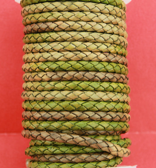 MADE in EUROPE 24" round braided 5mm leather, 5mm mix  of vintage shades braided cord,distressed mixed shades 5mm braided leather(SERB5VMIX)