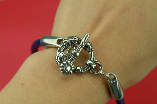 RC0025>>MADE in EUROPE zamak toggle clasp with 5mm round cord ends, 5mm cord clasp, bracelet zamak floral toggle clasp(7311) Qty1set