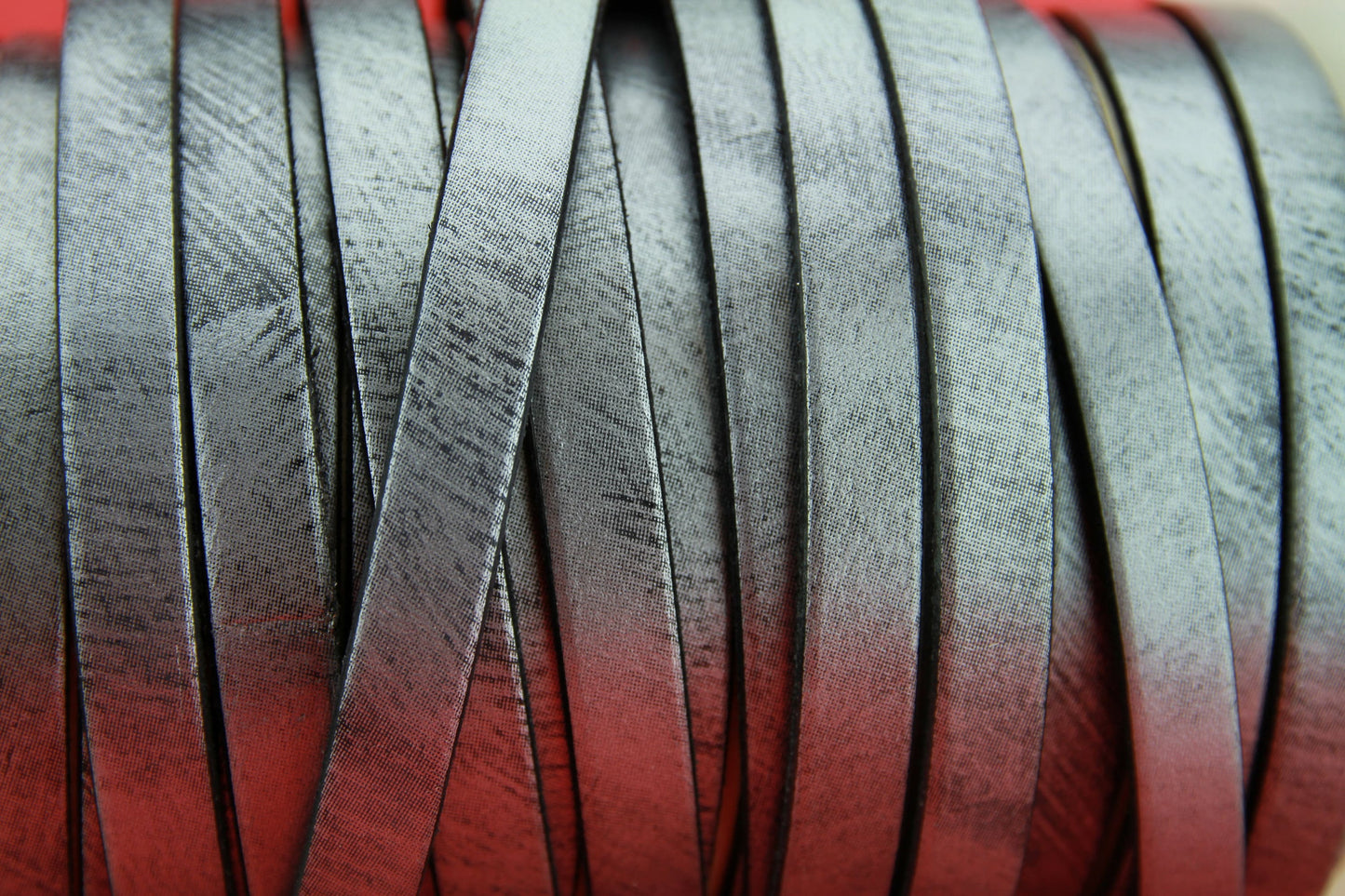 MADE IN SPAIN 24" old silver 10mm flat leather cord, 10mm silver brushstrok leather cord (465/10/01)
