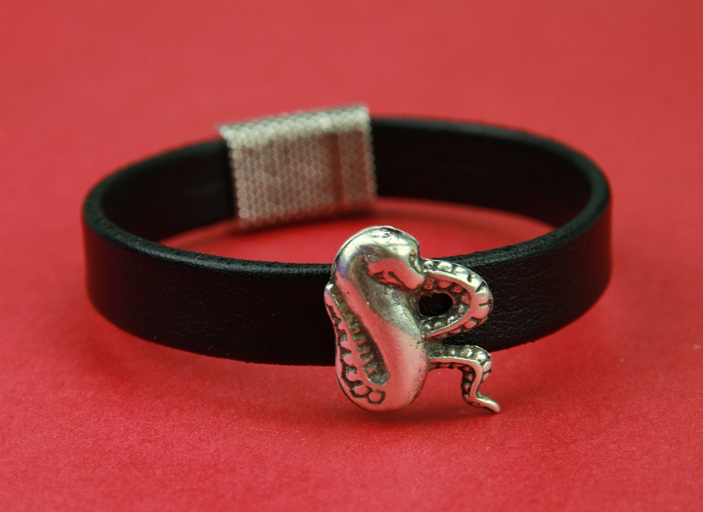 FS0139>>MADE in EUROPE  2 zamak snake sliders, 10mm flat cord snake sliders, 10mm leather cord cobra sliders Qty2
