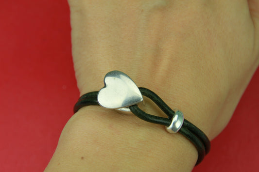 RC0131>>MADE in EUROPE zamak heart hook clasp with slider, 3mm round cord clasp, silver heart hook clasp (6841) Qty1