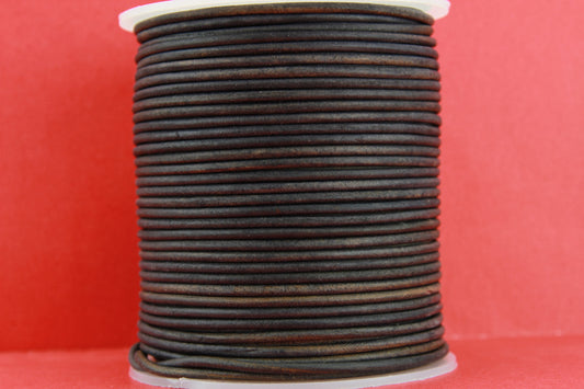 MADE IN EUROPE 6 feet 2mm leather cord, 2mm distressed dark blue leather cord, 2mm round vintage blue leather cord, (SER2VBl)
