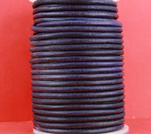 MADE in EUROPE 2 feet (24"=61cm)vintage purple round leather cord, 5mm rounddistressed purple leather cord,  (SER5VP)