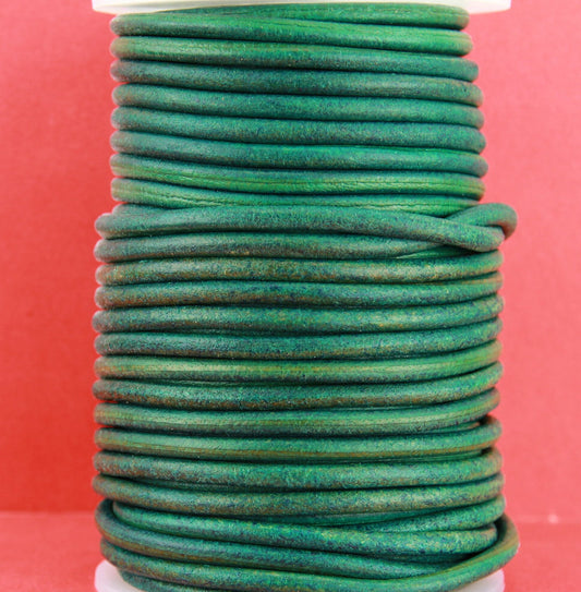 MADE IN EUROPE 1 yard round distressed dark teal leather cord, vintage dark teal 3.5mm leather cord (SER4VTQ)