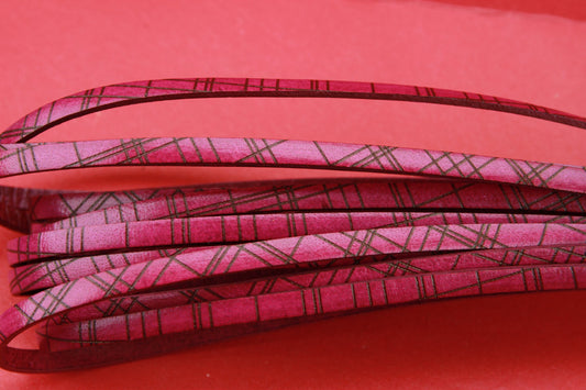 MADE in EUROPE 24'' geometric pattern  leather cord, 5mm flat fuxia  leather cord, 5mm flat leather cord (SEF5FGEOM)