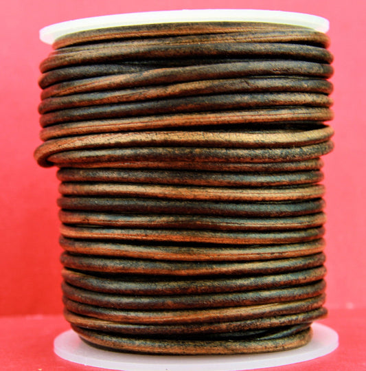 MADE in EUROPE 6 feet distressed dark brown 3mm round leather cord, 3mm vintage brown leather cord (SER3VBR)