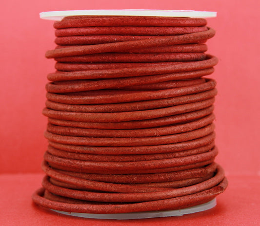 MADE in EUROPE 6 feet distressed red 3mm round leather cord, 3mm vintage red leather cord (SER3VR)
