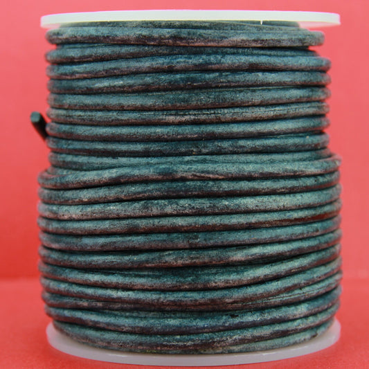 MADE in EUROPE 6 feet distressed blue 3mm round leather cord, 3mm vintage blue leather cord (SER3VLBL)