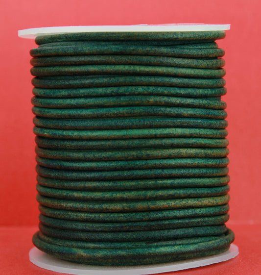 MADE in EUROPE 6 feet distressed teal 3mm round leather cord, 3mm vintage teal leather cord (SER3VTUR)