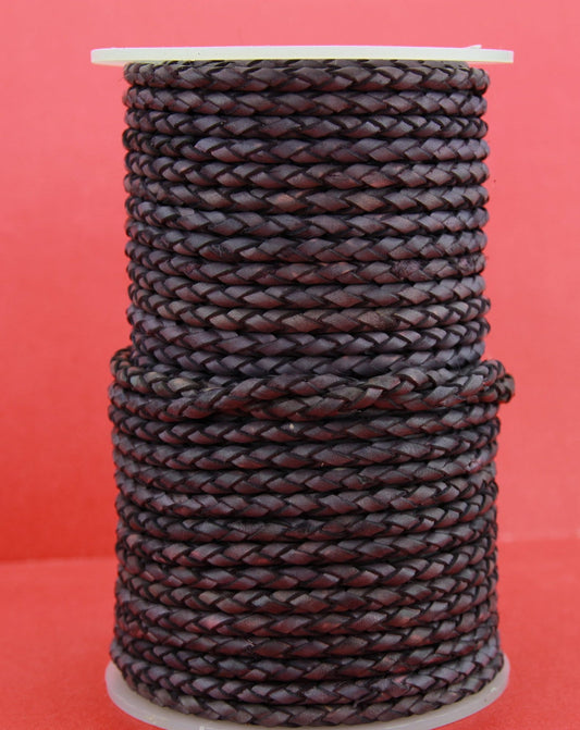 MADE in EUROPE 1 yard of braided bolo 3mm leather cord, 3mm vintage purple braided leather cord (SERB3VP)