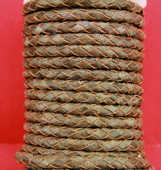MADE in EUROPE 24" round braided 5mm leather, 5mm vintage brown braided cord,distressed brown 5mm braided leather(SERB5VBR)