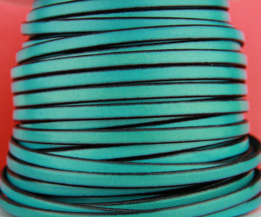 MADE in EUROPE 1 yard of 5mm flat leather cord, genuine leather 5mm strip, turquoise flat leather cord (221/05/20)