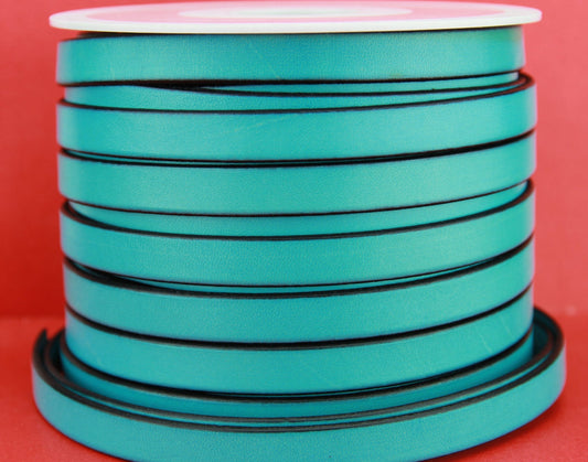 MADE in EUROPE 24" flat leather cord, 10mm turquoise leather cord, genuine leather cord