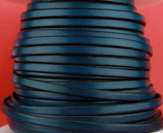 MADE in EUROPE 1 yard of 5mm flat leather cord, genuine leather 5mm strip, dark blue flat leather cord (221/05/14)
