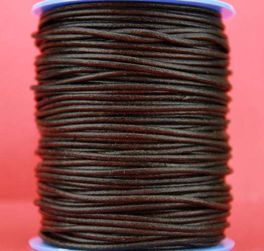 MADE IN EUROPE 6 feet 2mm leather cord, 2mm dark brown leather cord, 2mm round distressed brown leather cord, (2ANITES)