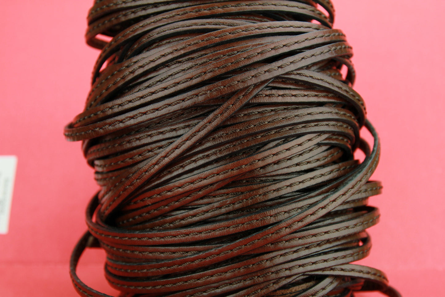 MADE in EUROPE 1 yard of 5mm brown stitched leather cord, genuine leather 5mm stitched strip, brown flat leather cord (4837/05MAR)