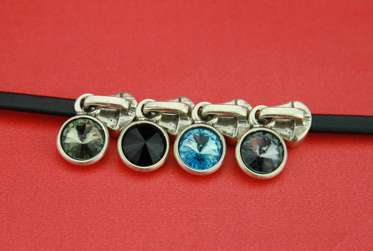 FS0135>>MADE in EUROPE zamak zipper slider with Swarovski crystal for 6mm cord, zamak 6mm cord zipper slider (7252) qty1