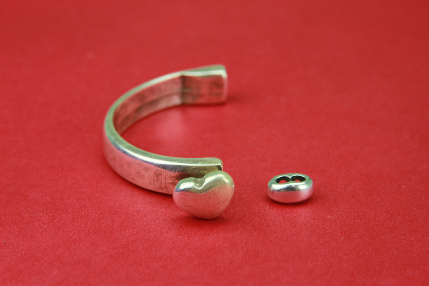 B0044>>MADE in EUROPE zamak heart half bracelet, 3mm cord half bracelet with slider, silver heart half bracelet, qty 1set