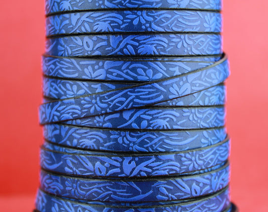 MADE in SPAIN 24" of floral leather cord, 10mm flat engraved leather cord for bracelet, embossed 10mm leather cord (509/10/28)
