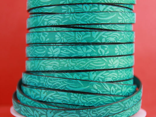 MADE in EUROPE 24" flat leather cord, 10mm leather cord, floral embossed leather cord