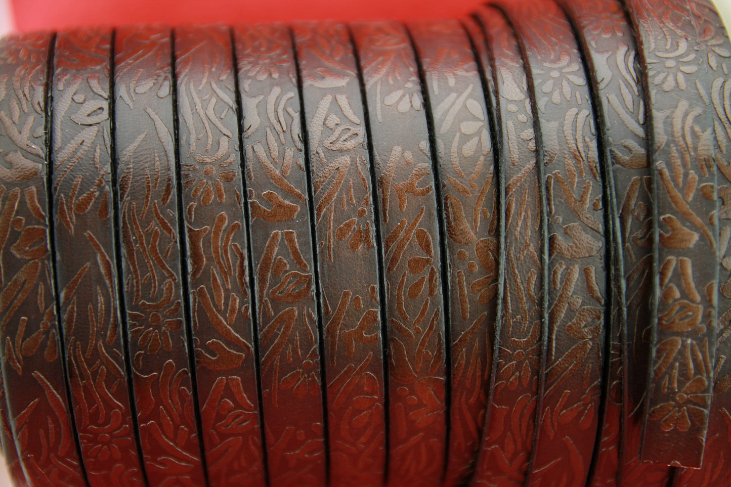 MADE in EUROPE 24" flat leather cord, embossed 10mm dark brown leather cord, genuine leather cord (509/10/37)