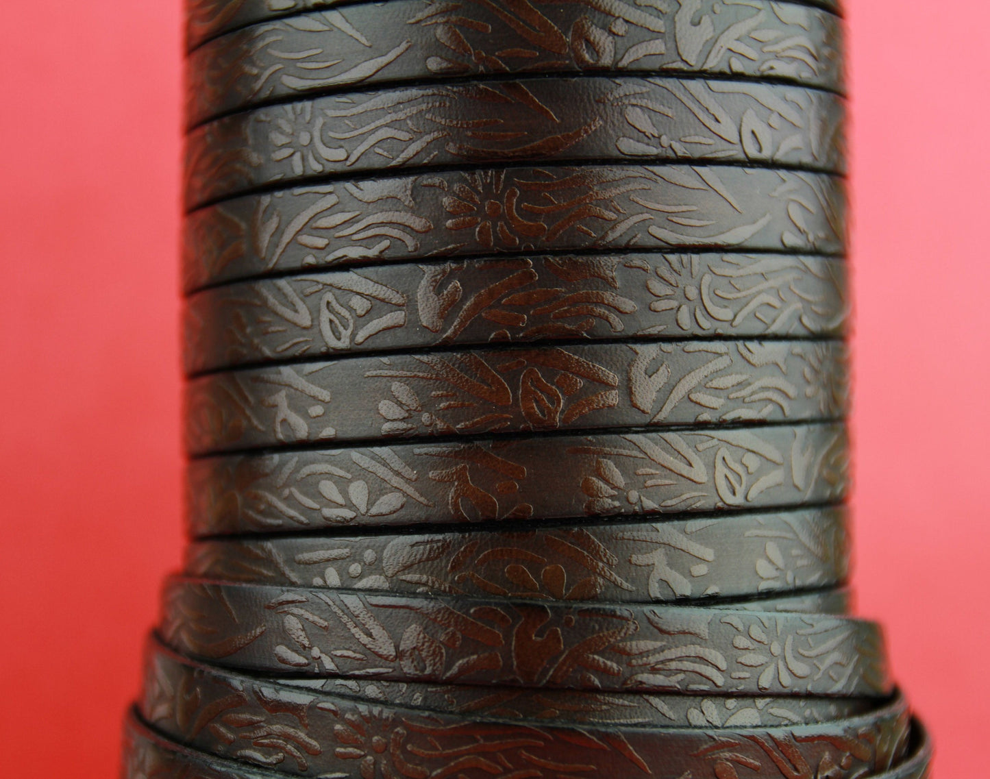 MADE in EUROPE 24" flat leather cord, embossed 10mm dark brown leather cord, genuine leather cord (509/10/37)