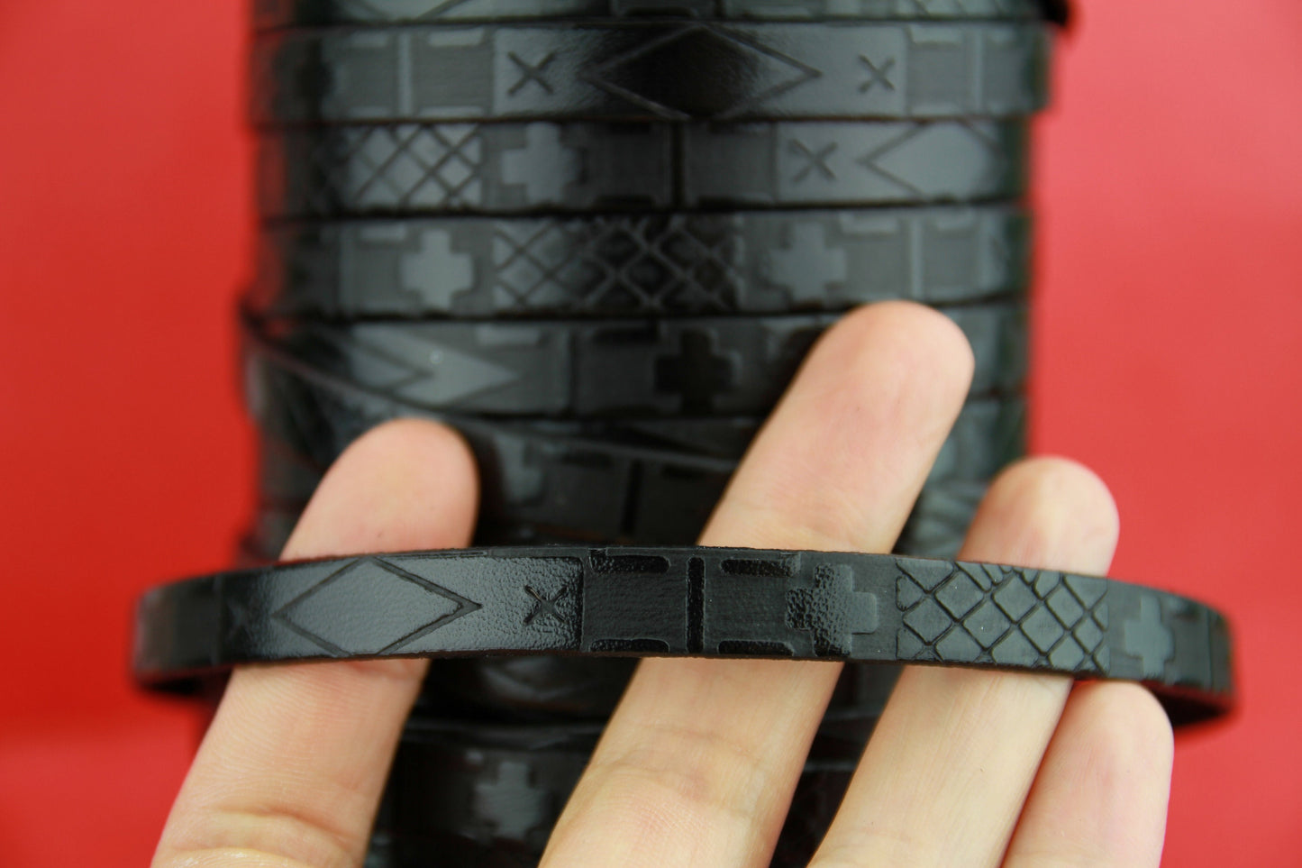 MADE in SPAIN 24" flat leather cord, 10mm flat engraved leather cord for bracelet, embossed 10mm leather cord (705/10/01)