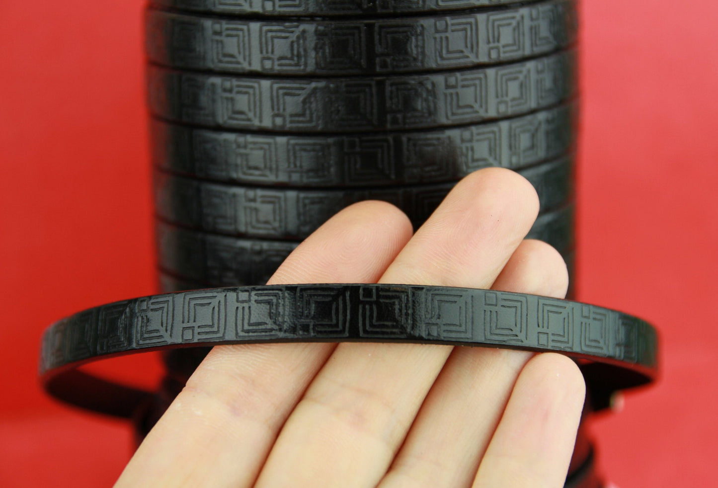 MADE in SPAIN 24" flat leather cord, 10mm flat engraved leather cord for bracelet, embossed 10mm leather cord