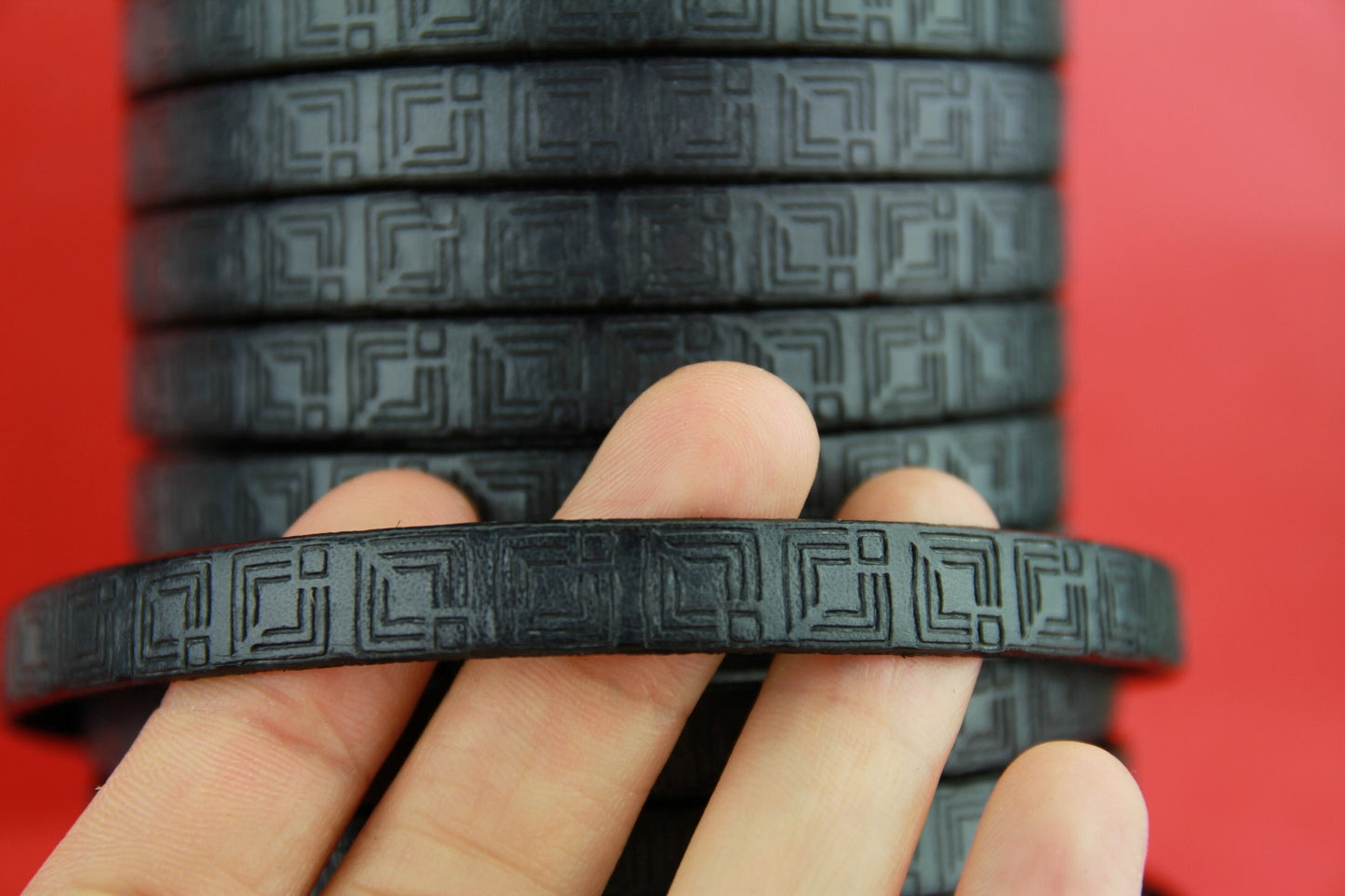 MADE in SPAIN 24" flat leather cord, 10mm flat engraved leather cord for bracelet, embossed 10mm leather cord